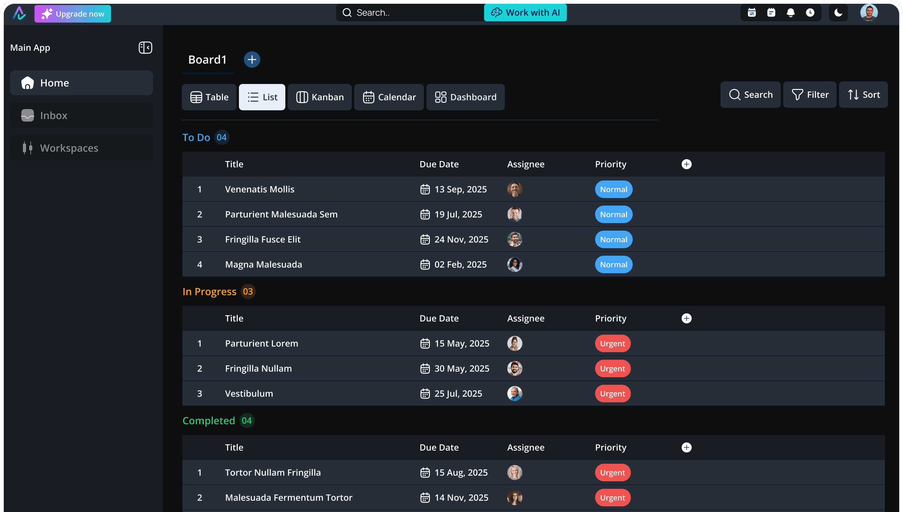 Spaces & Boards Interface
